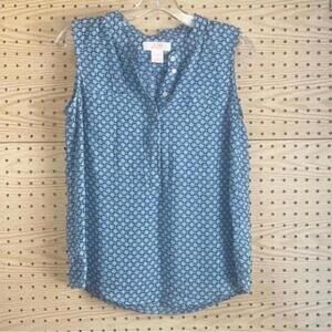 Joe fresh blue geometric floral, printed sleeveless blouse top office work